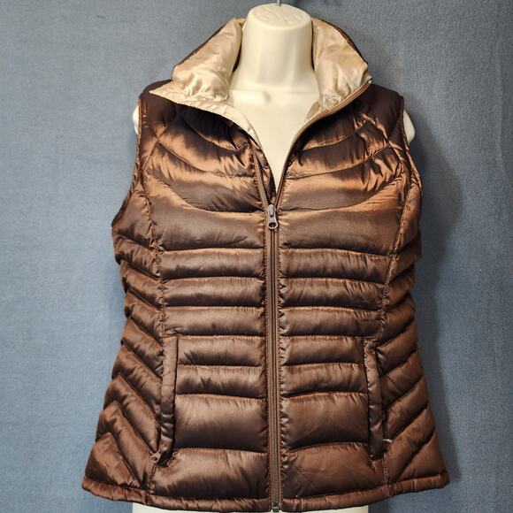 Bernardo Womens Puffer Vest Small Metallic Brown Goose Down Full Zip Gorpcore - Picture 10 of 11